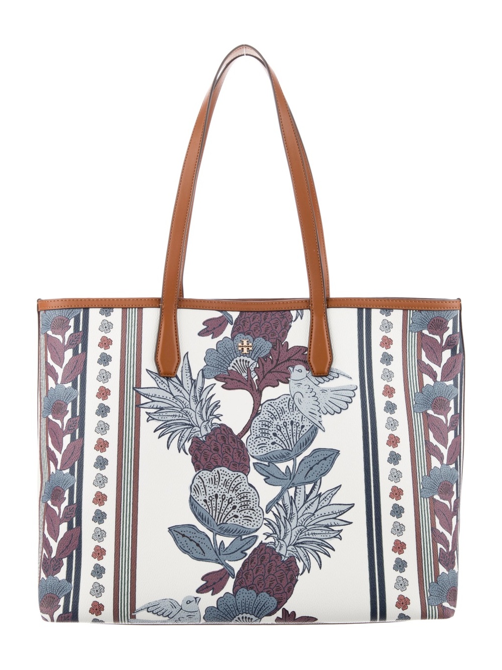 Tory Burch Kerrington Tote in Purple Wonderland Vine Print Coated Canvas Leather